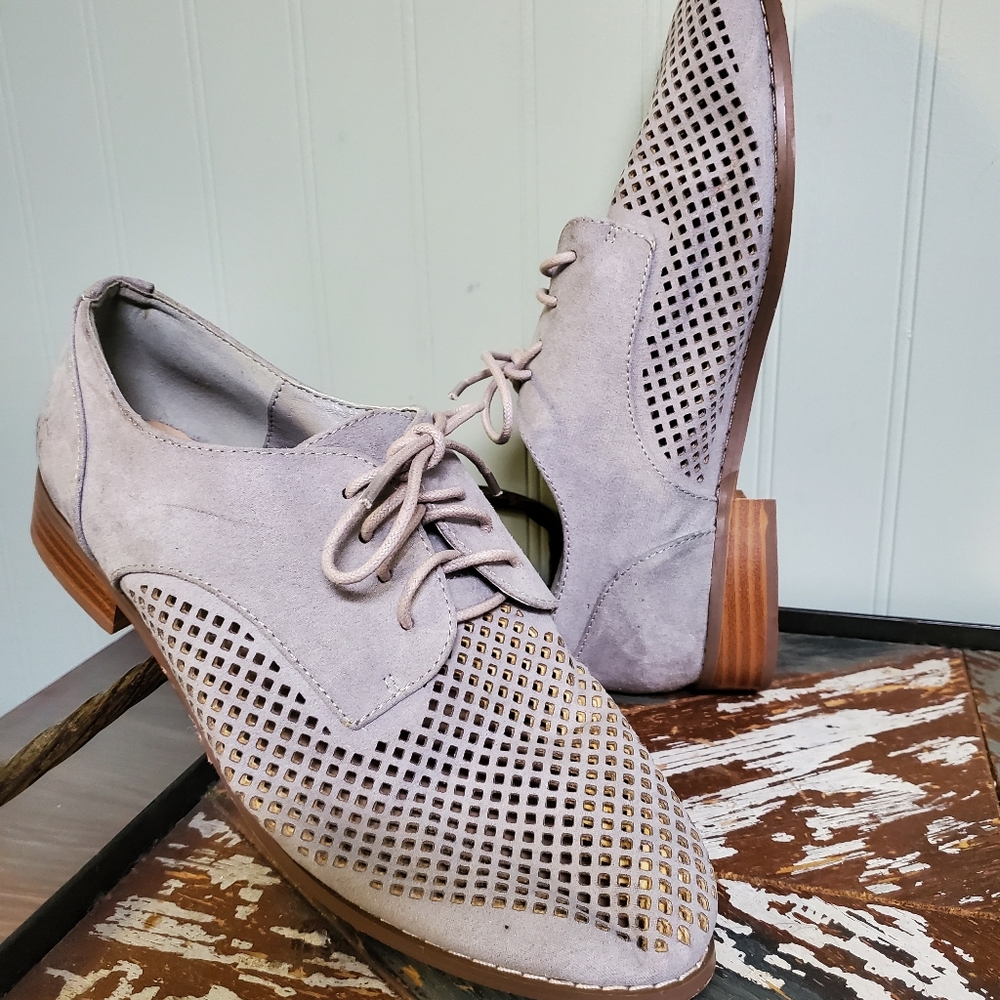 JustFab Perforated Modern Prep Oxford Flats Grey Lace Up